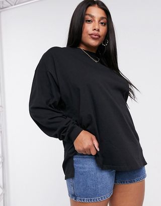 ASOS Design + Curve Oversized Long Sleeve T-Shirt With Cuff Detail in Black