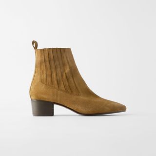 Zara + Mid-Height Heeled Cowboy Ankle Boots