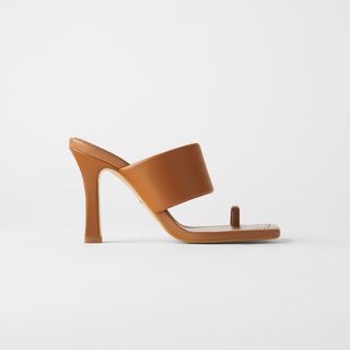 Zara + Heeled Leather Sandals With Padded Straps