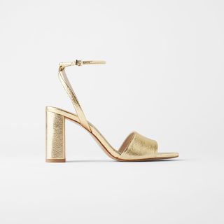 Zara + Block Heel Sandals With Ankle Strap