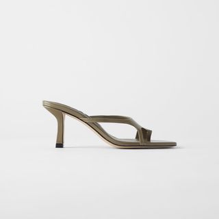 Zara + Square Toe Heeled Asymmetrical Leather Sandals