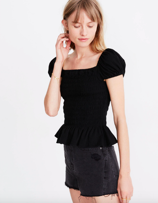 Madewell + Square-Neck Smocked Top