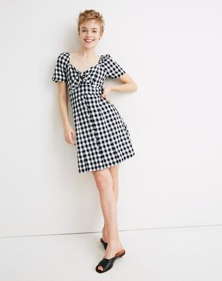 Madewell + Gingham Tie-Front Swing Dress