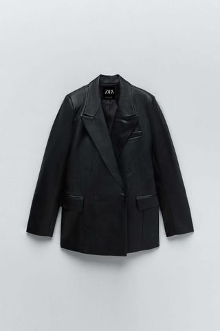 Zara + Faux Leather Tailored Blazer