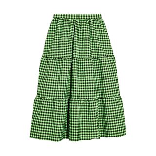 Topshop + Lime Green Gingham Check Tiered Midi Skirt