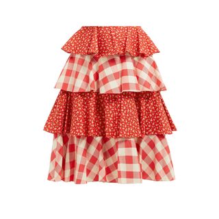 Batsheva + Gingham and Floral-Print Tiered Cotton Skirt