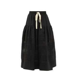 Lee Mathews + Gigi Drawstring-Waist Tiered Ramie Midi Skirt