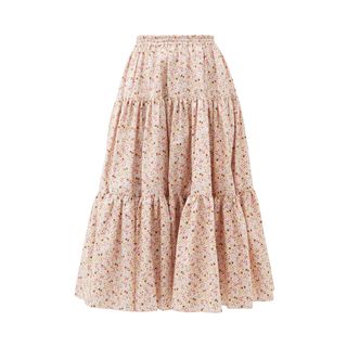 Batsheva + Amy Tiered Floral-Print Cotton Skirt