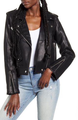 BlankNYC + Semi-Fitted Faux Leather Moto Jacket