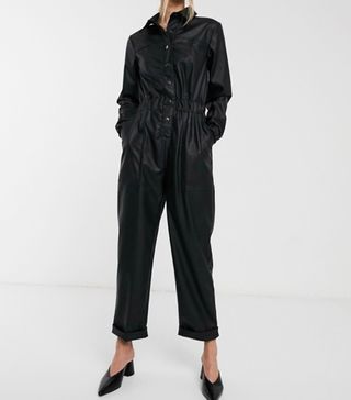 ASOS + Design Leather Look Boiler Jumpsuit With Popper Front