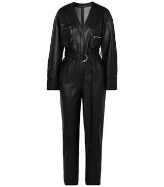 Sally Laponte + Belted Faux Leather Jumpsuit