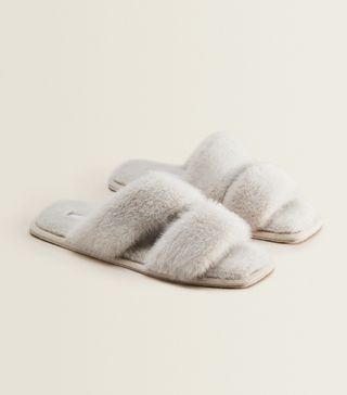 Zara + Faux Fur Two-Strap Slippers