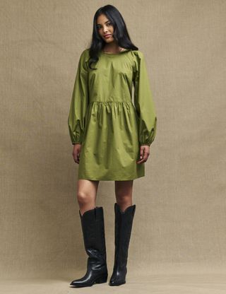 Nobody's Child + Khaki Green Long Sleeve Issy Smock Mini Dress