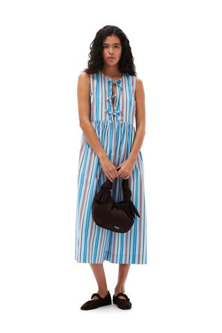 Ganni + Stripe Cotton Poplin Midi Dress
