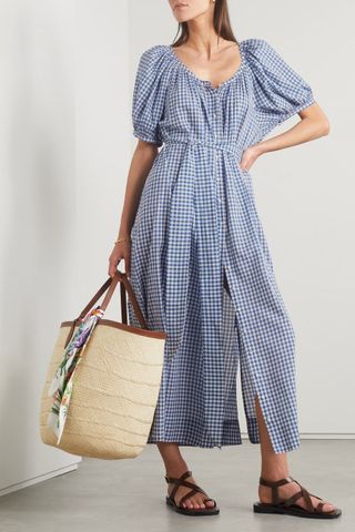 Dôen + Juno Belted Gingham Organic Cotton-Blend Voile Midi Dress