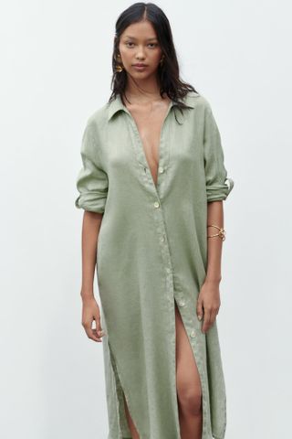 Zara + Linen Shirt Dress