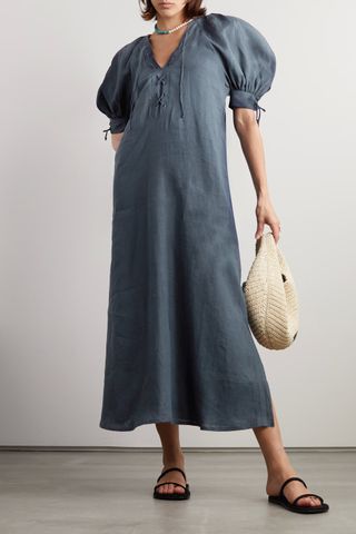 Sleeper + + Net Sustain Garden Linen Midi Dress