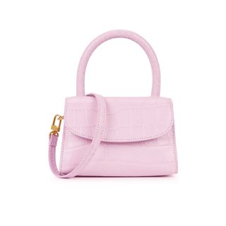 By Far + Mini Pink Crocodile-Effect Top Handle Bag