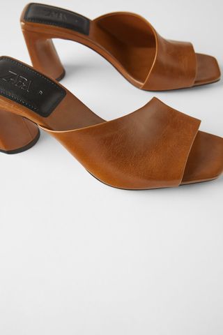 Zara + Asymmetric Heeled Leather Slides