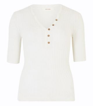 Marks and Spencer + Ribbed V-Neck Button Detail Jumper