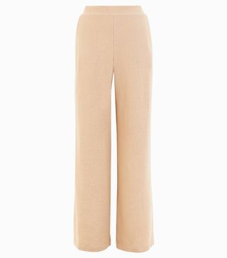 Marks and Spencer + Wide Leg Cotton Blend Soft Ribbed Trousers