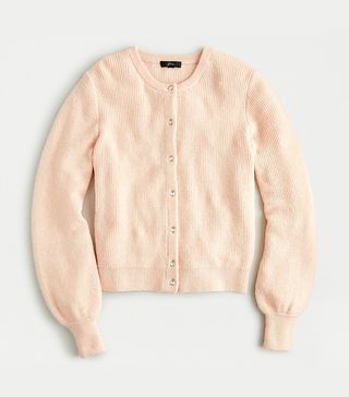 J.Crew + Ribbed Cardigan With Jeweled Buttons in Supersoft Yarn