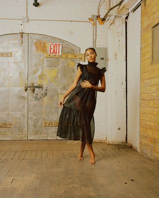 Jae Lenee + Silk Organza Ruffle Dress in Black