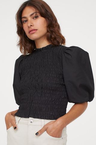H&M + Puff-Sleeved Smocked Blouse