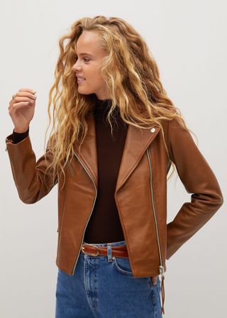 Mango + Zip-Detail Leather Biker Jacket