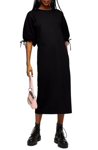 Topshop + Drawstring Sleeve Midi Dress