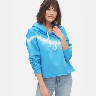 Gap + Crop Pullover Hoodie With Raw Hem in French Terry
