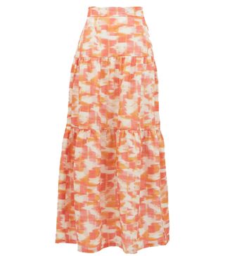 Three Graces London + Francesca Abstract Ikat-Print Linen Maxi Skirt