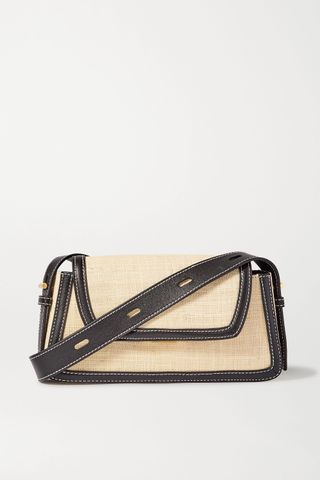Oroton + Camille Two-Tone Straw and Leather Shoulder Bag