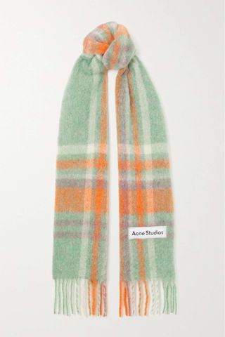 ACNE Studios + Appliquéd Fringed Checked Knitted Scarf