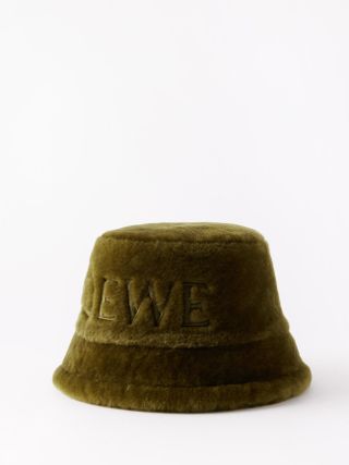 Loewe + Logo-Embroidered Shearling Bucket Hat