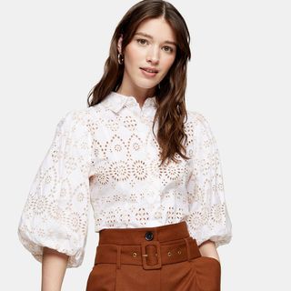 Topshop + White Embroidered Shirt