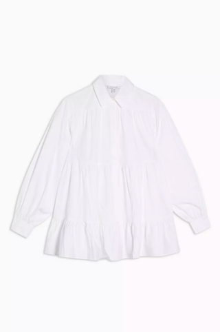 Topshop + White Tiered Poplin Shirt