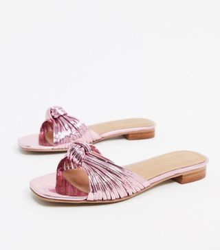 ASOS + Design Freddie Knotted Mule Sandal in Pink Metallic