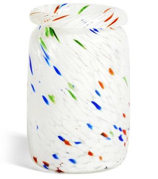 Hay + White Dot Roll Neck Glass Splash Vase