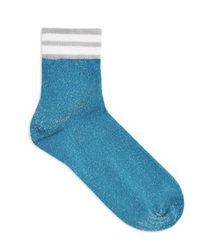 Topshop + Blue Glitter Socks With Stripe