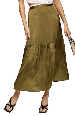 Topshop + Satin Tiered Midi Skirt