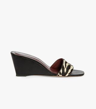 Staud + Billie Zebra-Stripe Calf Hair Wedge Mules