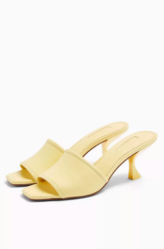 Topshop + Nutmeg Yellow Flare Heel Mules