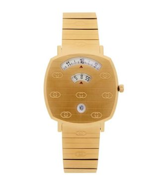 Gucci + Grip GG-Engraved Three-Window Gold PVD Watch
