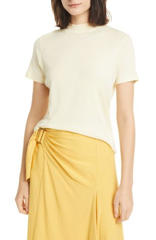 Vince + Mock Neck Short Sleeve Pima Cotton T-Shirt