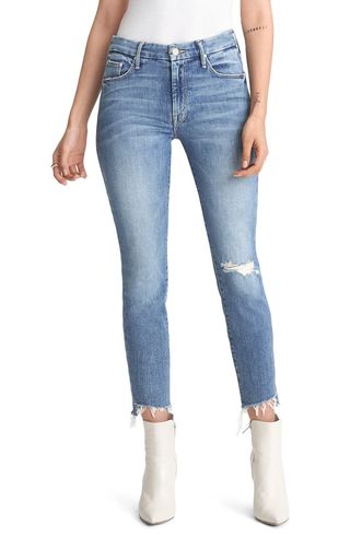 Mother + The Looker Frayed Ankle Skinny Jeans