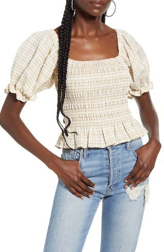 Wayf + Amber Smocked Gingham Check Top