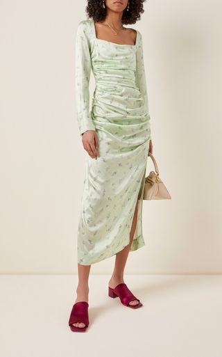 Ganni + Floral-Print Silk-Blend Satin Midi Dress