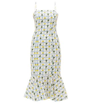 Staud + Vegetable-Print Fishtail-Hem Linen Midi Dress