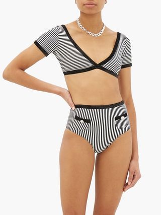 Leslie Amon + Marylou Glitter-Trim Striped Bikini